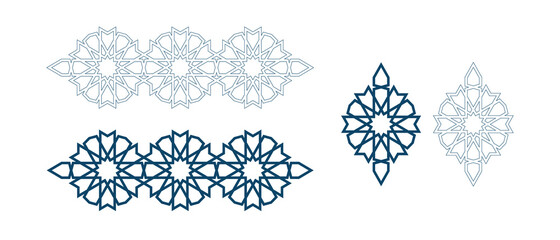 Set of templates for arabic luxury bijouterie isolated on white background. Vector illustration.