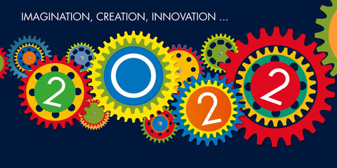 Carte de voeux de pr&eacute;sentation, sur le concept de l&rsquo;innovation et l&rsquo;esprit d&rsquo;&eacute;quipe pour une entreprise, dans le but de r&eacute;ussir ses objectifs 2022.