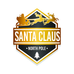Santa Claus North Pole Badge Icon Seal. Illustration Vector Stamp Design. Christmas Vintage Retro Style Insignia.