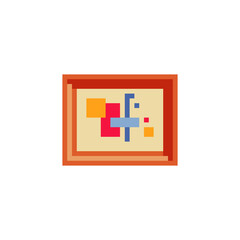 Abstract picture frame on the wall. Pixel art icon. Vector template. 8-bit. Isolated illustration. 