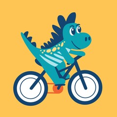Dino on a bike, cute vector illustration.