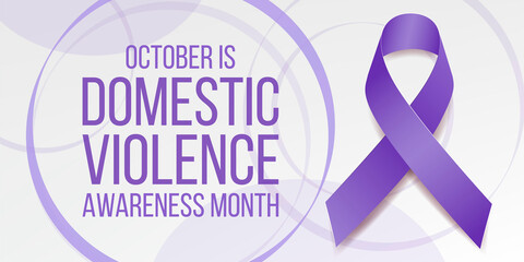 Domestic Violence Awareness Month concept.  Banner for with  purple ribbon awareness and text.  Vector illustration.