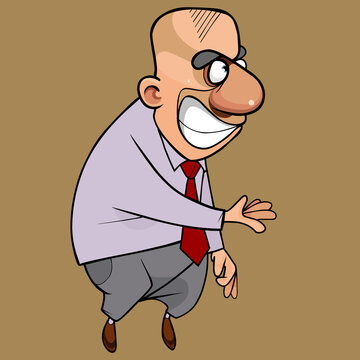 cartoon smiling man holding out his hand begging gesture