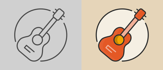 Guitar musical instrument icon. Flat style illustration. Isolated. 