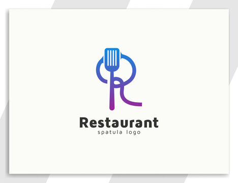Restaurant or food logo with Letter r and spatula illustration concept