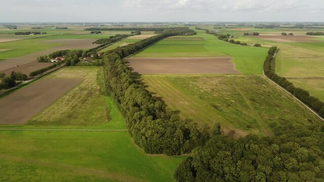 Aerial view on the former island of Schokland in The Noordoostpolder, Flevoland, The Netherlands. The trees show the outline of the former island, that lies elevated above the rest of the land.