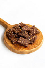 Hazelnut and pistachio cookies on white background