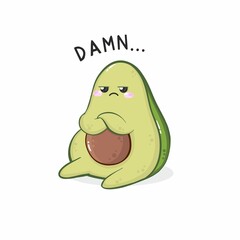 Vector illustration of cute cartoon angry avocado