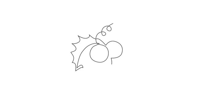 Animation of one line drawing healthy organic grape for vineyard logo identity. Fresh tropical fruitage concept for fruit orchard garden icon. Continuous line self draw animated. Full length motion.