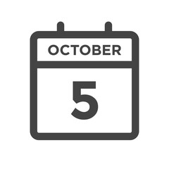 October 5 Calendar Day or Calender Date for Deadlines or Appointment