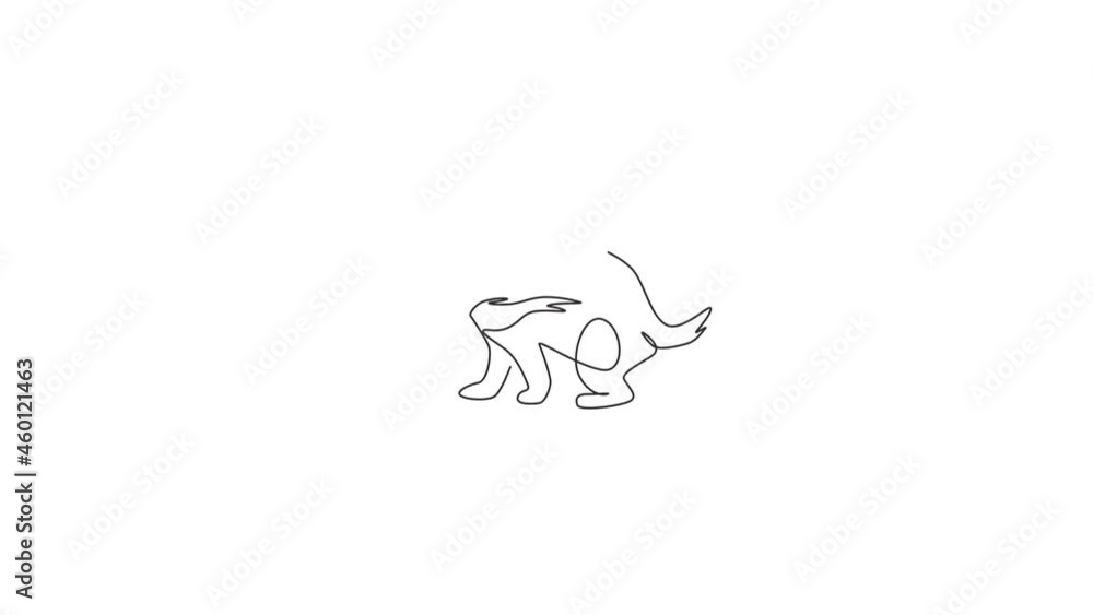 Poster animated self drawing of one continuous line draw fierce tasmanian devil for company logo identity. 