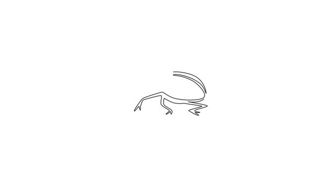 Animation of single one line drawing of funny beetle for company logo. Insect pest controller mascot concept for pest control service icon. Continuous line self draw animated. Full length motion.