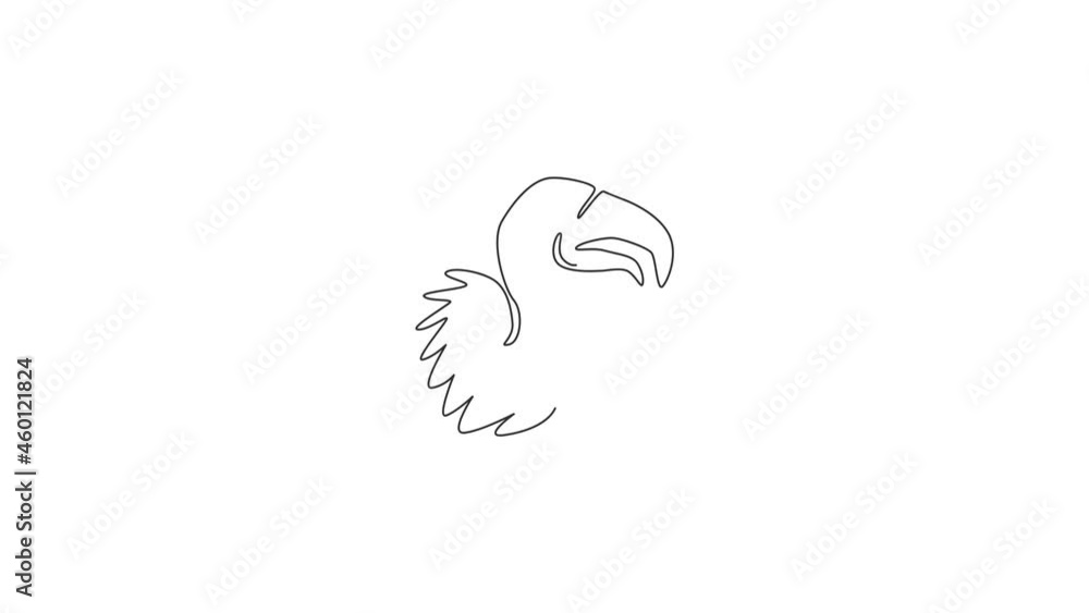 Poster animation of one single line drawing of large vulture for zoo logo. scavenging bird of prey mascot c