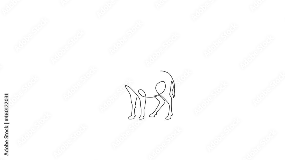Poster animated self drawing of one continuous line draw standing donkey for logo identity. mini horse size