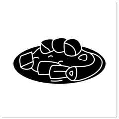 Afro-Caribbean food glyph icon. Jollof oxtail. Aromatic, spicy slow-cooked dish. Local food concept. Filled flat sign. Isolated silhouette vector illustration