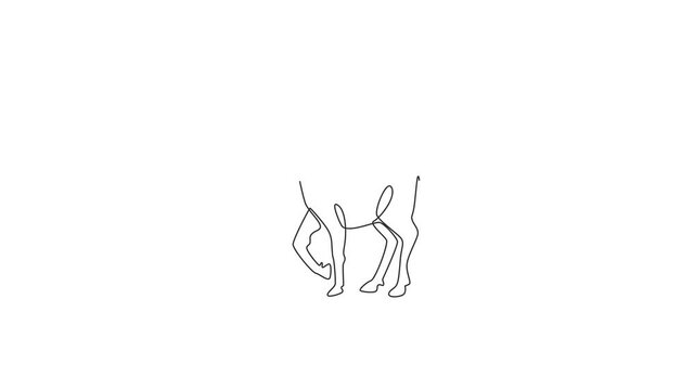 Animation of one single line drawing of walking cute donkey for farm logo. Little horse mascot concept for national zoo icon. Continuous line self draw animated illustration. Full length motion.