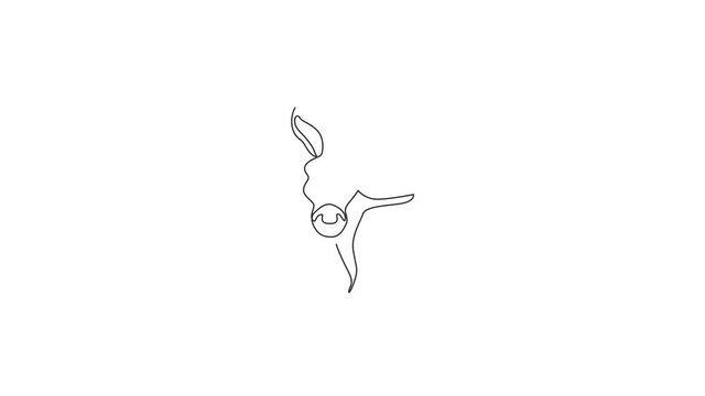 Animation of one single line drawing of cute donkey head for farm logo identity. Little horse mascot concept for national zoo icon. Continuous line self draw animated illustration. Full length motion.