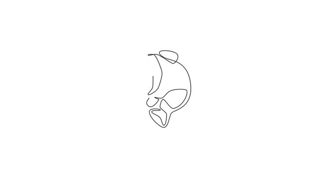 Animation of one single line drawing of cute clownfish for aquatic logo identity. Stripped anemone fish mascot concept for sea world icon. Continuous line self draw animated. Full length motion.