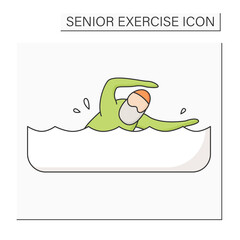 Swimming color icon. Physical activity. Man swim in the pool. Keeps muscles in tonus. Training. Senior exercise concept. Isolated vector illustration