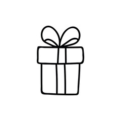 Single hand drawn gift box. Doodle vector illustration. Isolated on a white background.