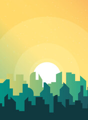 Morning, day city skyline landscape, town buildings in a different time, and urban cityscape town sky. Daytime cityscape. Architecture silhouette downtown background. Flat design for flyers, cards