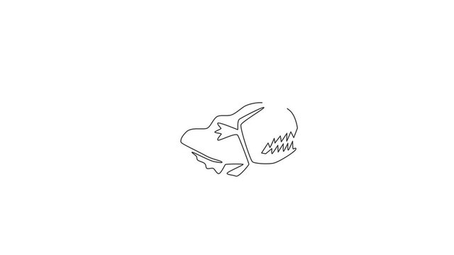 Animated self drawing of one continuous line draw dangerous piranha for logo identity. Monster fish mascot concept for dangerous river sign icon. Full length single line animation illustration.