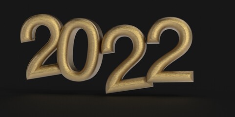 Gold number 2022 isolated on white background. 3d illustration