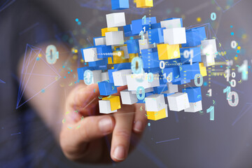 small data Cloud technology. Polygonal wireframe art looks like constellation