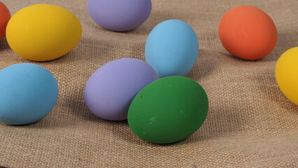 Easter eggs or color egg. Multi-colorful of easter eggs on background in studio with close-up shot which include many colour such as yellow, green, blue, purple, red on festival eggs by art painting.