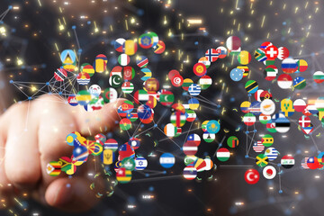 Global communication, international messaging and translation concept