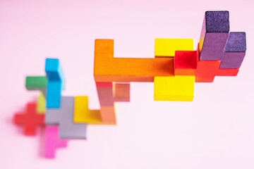 Abstract construction from wooden blocks