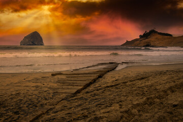 Sunset after a storm on the beach