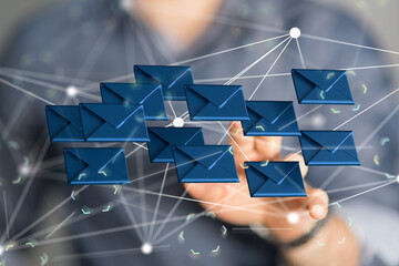 Approved email and spam message displayed on a futuristic interface
