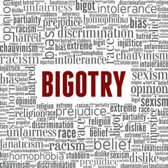Bigotry vector illustration word cloud isolated on white background.