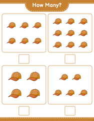 Fototapeta na wymiar Counting game, how many Cap Hat. Educational children game, printable worksheet, vector illustration