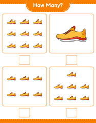 Counting game, how many Running Shoes. Educational children game, printable worksheet, vector illustration