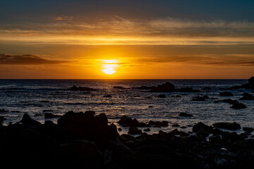 Obraz premium Sunset on the azorean island of Sao Miguel, Mosteiros village