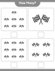 Counting game, how many Racing Flags. Educational children game, printable worksheet, vector illustration