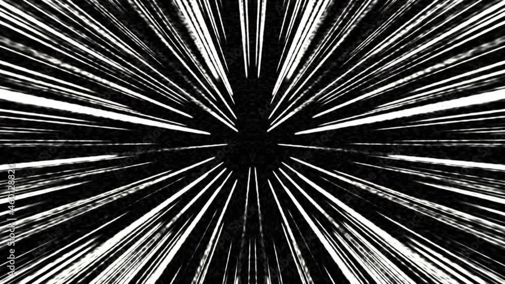 Poster abstract comic hypnotic light speed lines moving rotation on black background. 4k anime radial actio