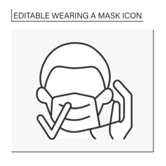  Face mask line icon. Mask wearing regulations. Correct mask changing. Healthcare concept. Isolated vector illustration. Editable stroke