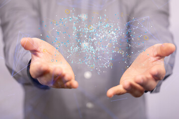 Cloud technology. Polygonal wireframe art looks like constellation