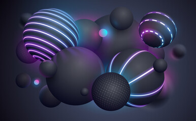 Abstract neon light spheres background