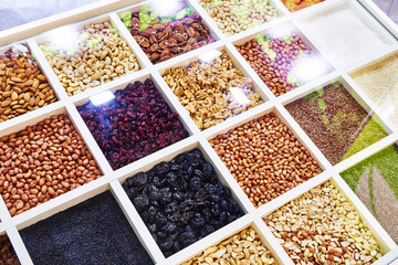 Dried fruits and assorted nut in store