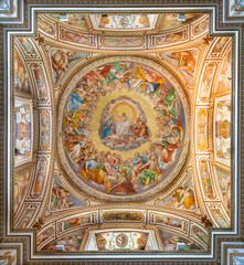 ROME, ITALY - AUGUST 30, 2021: The cupola of Cappella Salviati with the fresco of Jesus in the Glory in the church Chiesa di San Gregorio al Cielo by Francesco da Volterra and Carlo Maderno (1600).