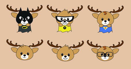 Set of cute deer superhero vector illustrations 
