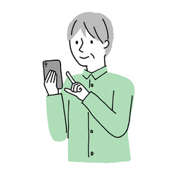 スマホを操作するシニア男性