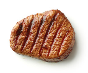 Grilled beef fillet isolated on white, from above