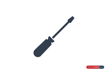 Simple Screwdriver Icon isolated on White Background. Flat Vector Icon Design Template Element for Industrial and Construction Needs.