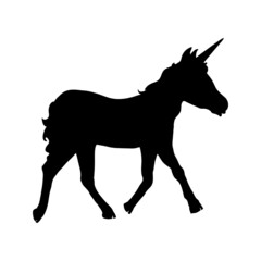 The unicorn on white background. Silhouette of head unicorn. Beautiful magical animal.