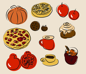 Vector autumn abstract food. For prints, postcards, wall art. Hand drawn vector illustration.